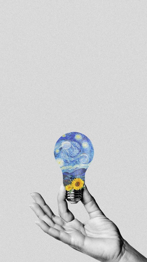 Surreal bulb mobile wallpaper, Van Gogh’s Starry Night remixed by rawpixel
