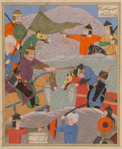 تصویری از جنگ سپاه توران و ایران که با جنگ رستم و سهراب نمود پیدا میکند