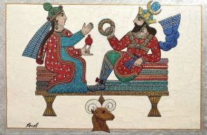 رستم در کنار همسر خود یا مادر سهراب